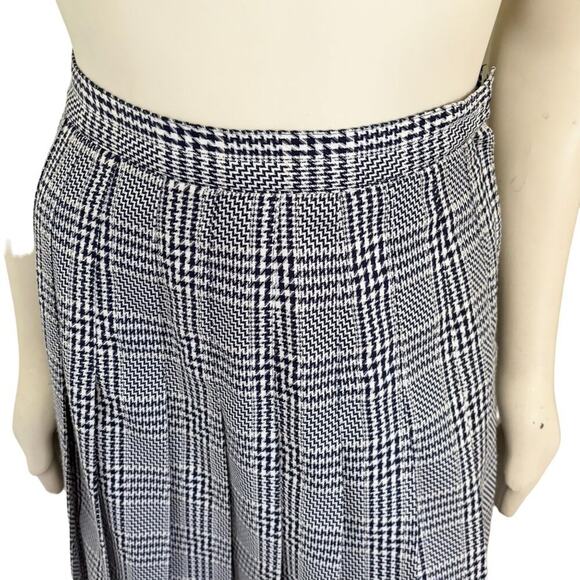VTG 80s RAFAEL Houndstooth Plaid Pleated Skirt in Navy Blue & White SZ 4 - Picture 2 of 12